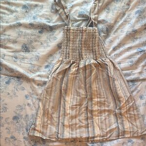 American Eagle Outfitters Tan and White Smocked Sundress